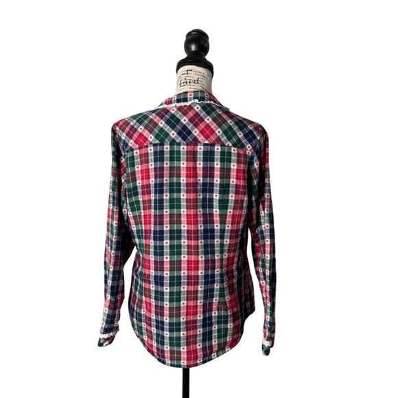 Lanz Of Salzburg Women's Plaid Flannel Pajama Top Button-Up Red Green Size S - Picture 3 of 9